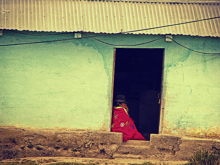 inhemska, Ecuador, byn, gamla, fallfärdiga, ensam, mannen