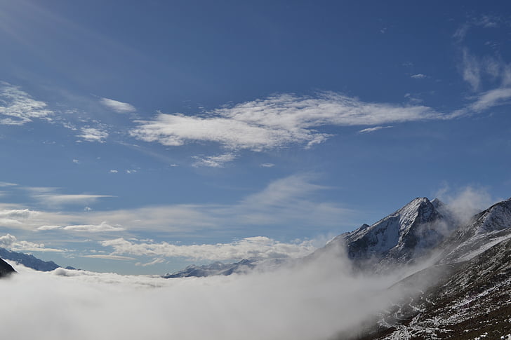 Snow mountain, maisema, Kaunis, taivas, pilvi