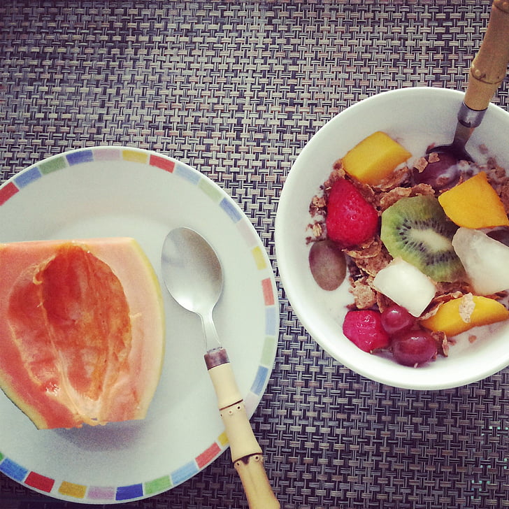 Bữa sáng, trái cây, granola, healty, ăn uống, thực phẩm, nutritions