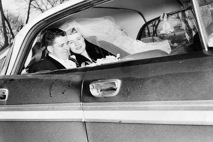 precējies, kāzas, 1960. gadu, līgava, līgavas, vīrietis, vīrs