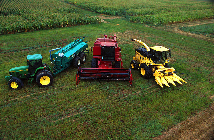 Beltsville, Maryland, felt, majs, traktor, kombinere, fouragere mejetærsker