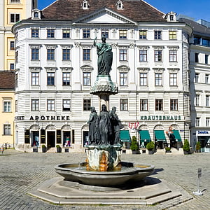 Wien, Österrike, staty, skulptur, byggnader, arkitektur, fontän