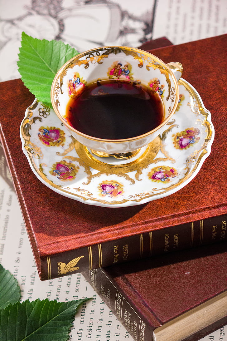 tea, reading, cup, porcelain, indoors, food and drink, old-fashioned