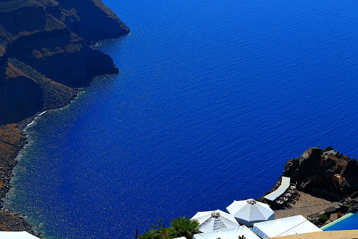 Jahindus, Santorini, Kreeka, Sea, rannikul, sinine vesi, päevavalgus
