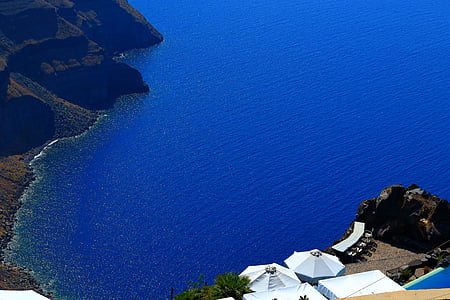 medības, Santorini, Grieķija, jūra, krasts, zils ūdens, vasaras