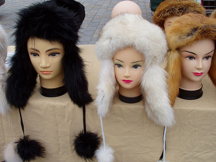 帽子, 毛皮の帽子ヘッド, 頭にかぶるもの, 温かみのあります。, 冬の服, 冬, ブラック