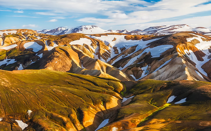 İzlanda, dağlar, gökyüzü, bulutlar, manzara, kar, doğa