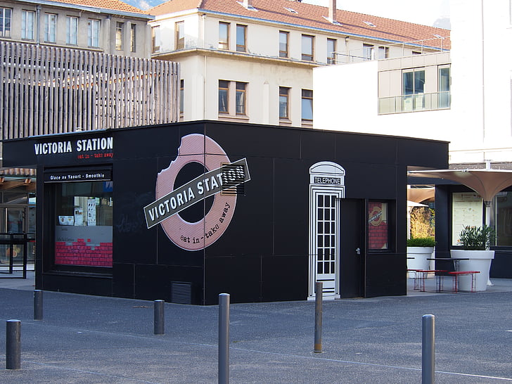 cafè, botiga, Grenoble, ciutat, França, estació de Victoria, del carrer