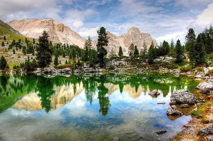 Fanes alm, Dolomity, hory, Horská krajina, krajina, Rock, pěší turistika