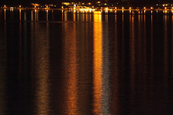 Garda, Lake, natt, belysning, romantisk, speiling, refleksjon