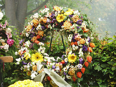 grabschmuck, věnec, smrt, pohřeb, smuteční, hřbitov, květiny