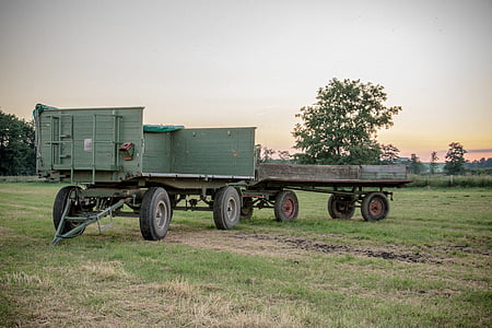 trailers, field, fieldwork, meadow, agriculture, tractor, nature