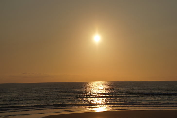Playa, Océano, puesta de sol, Biscarrosse, Atlántico, Duna, mar