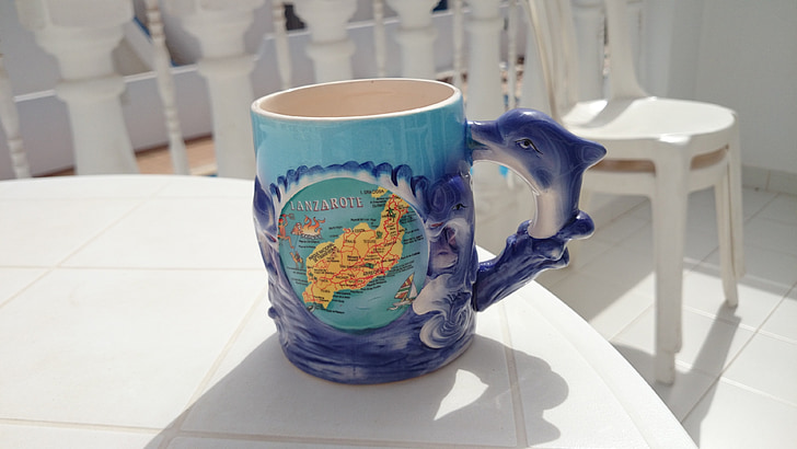 mug, cup, cermamics, lanzarote, blue, souvenir, koalemos