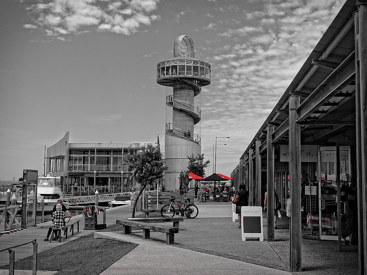 rood, toren, het platform, Landmark, stedelijke, wit, zwart-wit