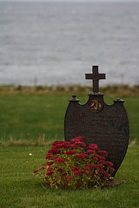 grav, blomster, Cross, havet, kirkegård