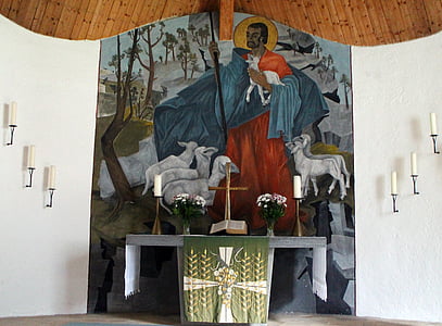 Εκκλησία, εσωτερικό, βωμός, τοιχογραφία, πιστεύουν, Christen, προτεσταντικές