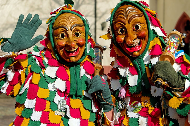 Carnaval, Fasnet, Swabian alsaciano, máscara de madera, tallado, máscara de jóvenes, traje