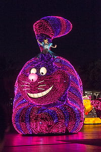 Cheshire cat, Disney, Japan, parade, Tokyo, nat, lys