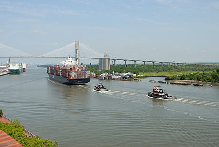 lastfartyg, fraktfartyg, Savannah, Georgien, floden, fartyg, Cargo