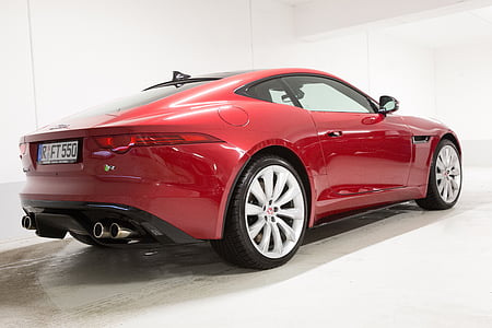 Jaguar, f-type, Coupe, rood, kant, achterzijde