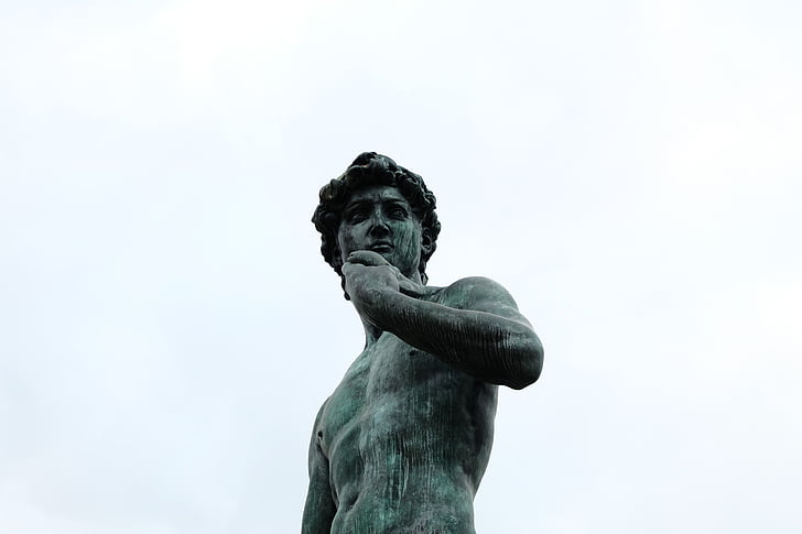 david, michelangelo, sculpture, statue, low angle view, no people, day