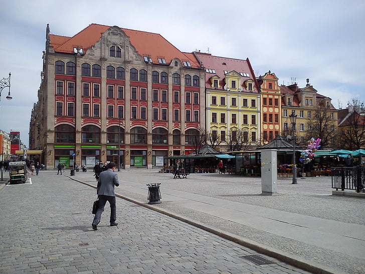 Wrocław, el mercado de, poco, arquitectura, el casco antiguo, casco antiguo, casas adosadas