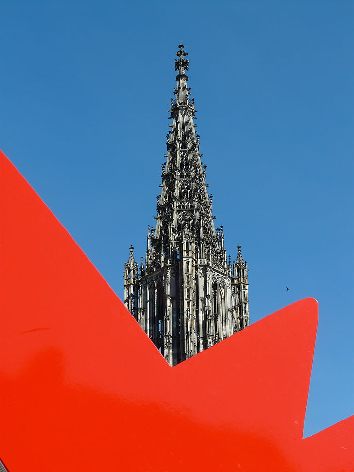 kunst, kunstverk, Keith haring, røde hunden, Ulm, Ulms katedral, Münster