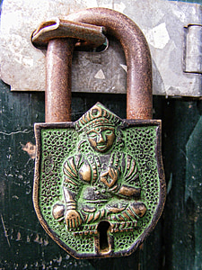 zár, lakat, fém, acél, Nepál, biztonsági, védelem