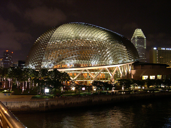 Singapore, kulttuurikeskus, valot, yö, valaistus, arkkitehtuuri, Art