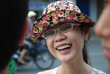 Vietnamiečių, saigonese, šypsena, šypsosi, laimingas, veiduką, šypsenų