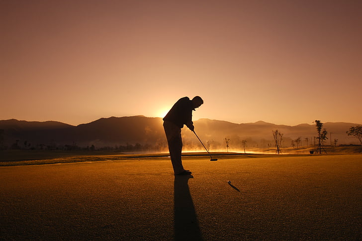 meddelande, Golf, Thailand, spel, spela, mannen, solnedgång