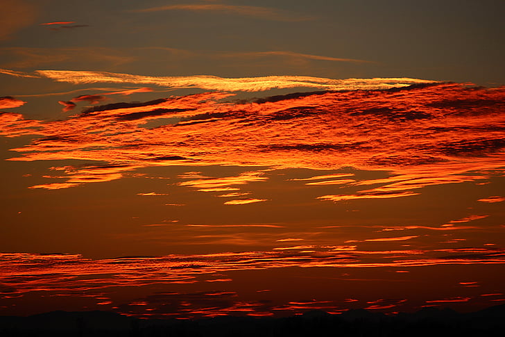 fotogrāfija, sarkana, debesis, saulriets, vakarā, oranžās krāsas, mākonis - debesis