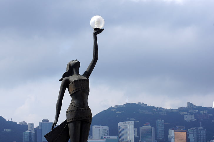 cilvēki un kultūra, Hong kong panorāmā, siluets, Ķīniešu, arhitektūra, Harbor, debesis