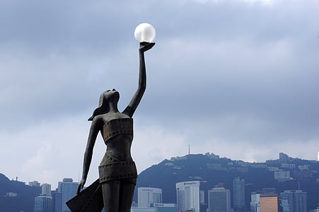 αστικό τοπίο, Ορίζοντας του Χονγκ Κονγκ, στον ορίζοντα, Κινεζικά, αρχιτεκτονική, λιμάνι, ουρανός