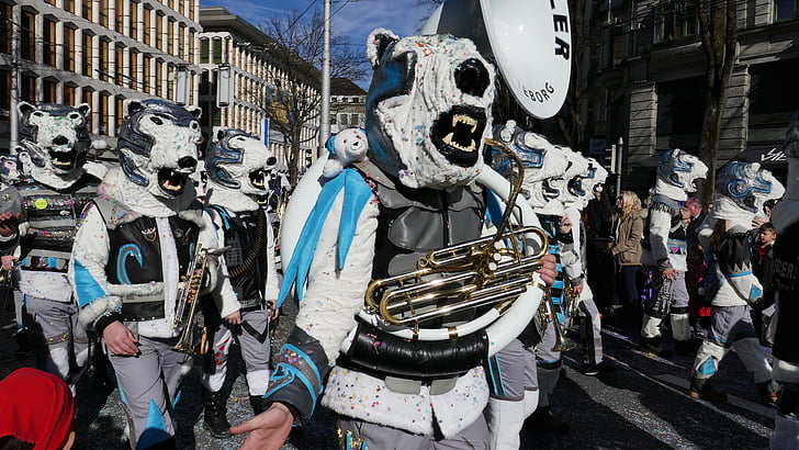 karneval, Lucerne, maske, drakt, panelet, parade, flytte