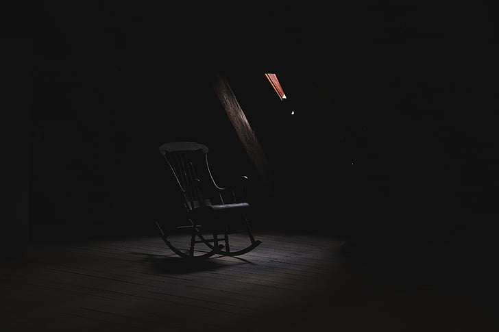 stolica, tamno, stolica za ljuljanje, silueta, prozor