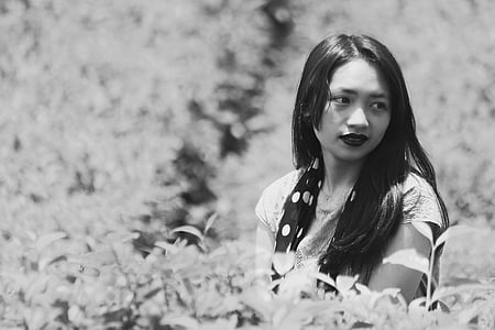 dorp, Tuin, model, gezicht, zwart-wit, Indonesische vrouwen