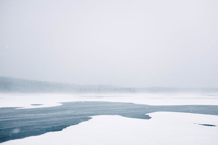 ice, covered, sea, winter, snow, lake, water