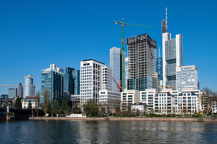 frankfurt, main, hesse, germany, main banks, skyscraper, architecture