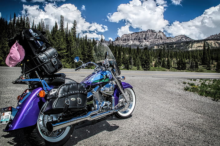 aangepaste, verf, motorfiets, Wyoming, berg, zomer, paars
