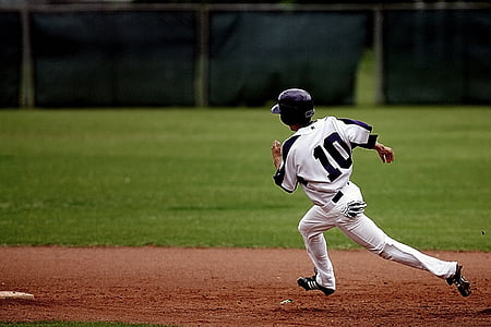 baseball, alergător, acţiune, jucător, atlet, execută, joc
