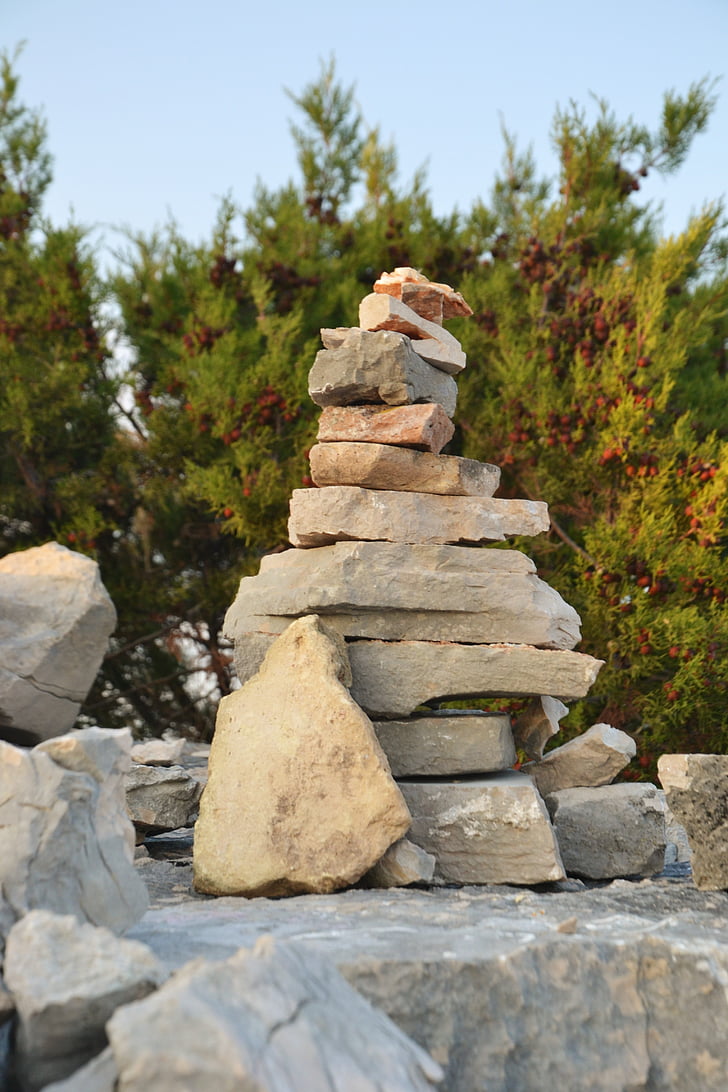 đá, cân bằng, Cairn, ngăn xếp, Zen, Xếp chồng lên nhau, màu xanh lá cây