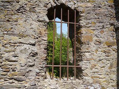 παράθυρο, μπαρ, τοίχου, πέτρα, τοιχοποιίας, εξωτερικό, Κάστρο