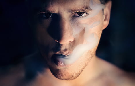 man, portrait, smoke cloud, vapor, smoke, vaping, person