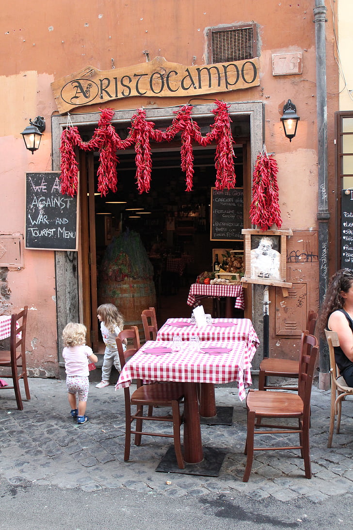 chilis, nappe à carreaux, Rome, menu, restaurant, Bistro, local