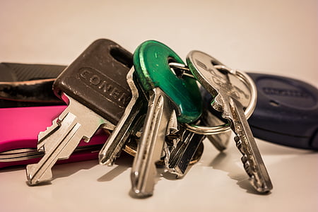 คีย์, พวงกุญแจ, กุญแจประตู, บ้านแป้น, กุญแจรถ, โลหะ, เงางาม