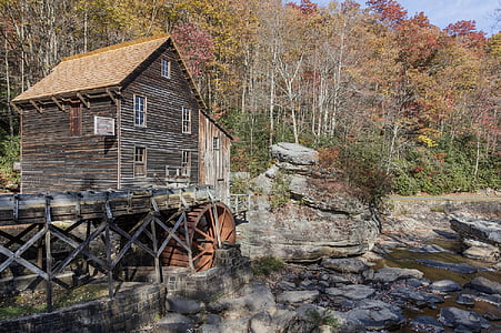 melivo mill, glade creek, Cooper's mill, Západná Virgínia, Babcock state park, USA, staré