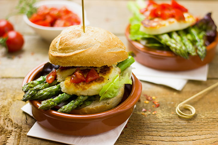 asparagus, burger, vegetarian, hamburger, eat, healthy, tasty