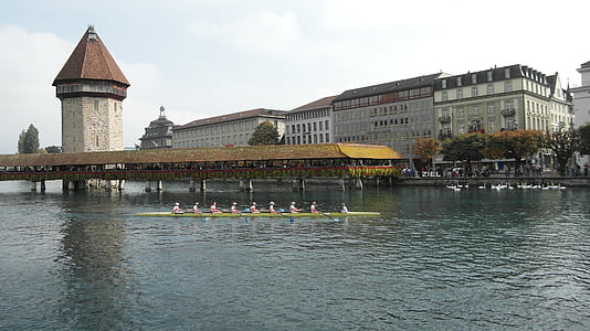 Luzern, Reuss sprint, Kappel bridge, tháp nước, Bridge, chèo thuyền, chèo thuyền đua